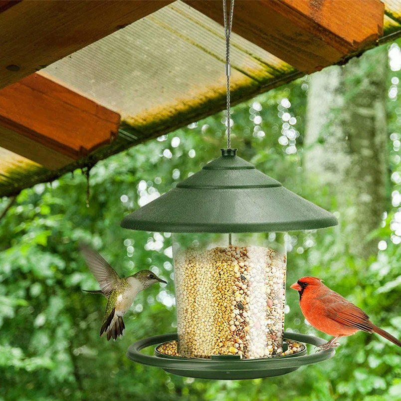 Bird Feeder Hanging Automatic Supply High Quality Plastic Washable Large Capacity with Roof Bird Watching for Garden Porch Wbb17971