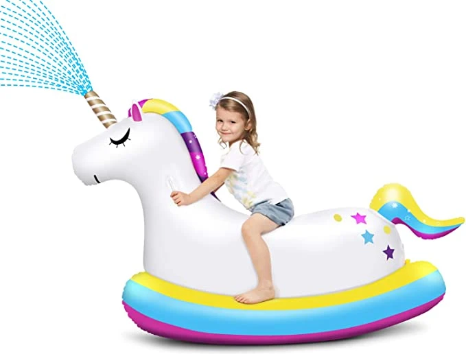 Customized Inflatable Unicorn Water Sprinkler Pool Float Ride on Toys